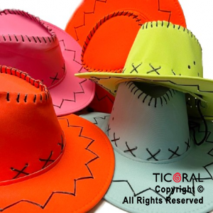 SOMBRERO COWBOY PREMIUM COLORES SURTIDOS Y FLUO DE TELA X 1